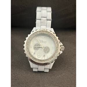 Disney Mickey Mouse Bling Watch White Enamel Steel Band-NWOT